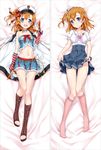  bakugadou bangs bare_shoulders bed_sheet blue_bow blue_eyes blue_skirt blush boots bow breasts brown_footwear closed_mouth collarbone crop_top dakimakura detached_collar dual_wielding eyebrows eyebrows_visible_through_hair full_body gloves hair_bow hair_ribbon hat holding horizontal_stripes knee_boots kneehighs kousaka_honoka long_hair looking_at_viewer love_live! love_live!_school_idol_project lying medium_breasts midriff multiple_views navel neckerchief no_shoes no_socks on_back one_side_up open_mouth orange_hair peaked_cap pink_legwear pleated_skirt red_ribbon ribbon short_sleeves skirt skirt_hold smile stomach strapless striped striped_gloves toeless_boots toes water_gun 