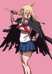  blonde_hair jacket_on_shoulders looking_at_viewer osoro_shidesu scar school_uniform short_hair simple_background solo yandere_simulator 