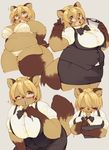  ;) animal_ears bangs belly blonde_hair blush bow bowtie bra breasts brown_eyes character_sheet closed_mouth collared_shirt curvy eyebrows_visible_through_hair fat formal furry glasses heart kishibe large_breasts lingerie looking_at_viewer multiple_views navel notebook office_lady one_eye_closed open_mouth original panties pen pencil_skirt plump shirt short_hair simple_background skirt smile thighs underwear uniform white_bra wide_hips 