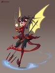  alternate_costume alternate_hair_color black_hair dashiana demon_girl demon_tail devil_mercy highres horns mechanical_wings mercy_(overwatch) overwatch smile solo staff tail wings 