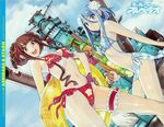  aoki_hagane_no_arpeggio ark_performance artist_name ashigara_(aoki_hagane_no_arpeggio) atago_(aoki_hagane_no_arpeggio) bikini blue_eyes blue_hair braid brown_hair character_name copyright_name dutch_angle hair_between_eyes hair_ornament innertube long_hair mole mole_under_eye multiple_girls official_art red_bikini red_eyes smile swimsuit 