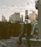clothing draw_over inky jacket male mammal mephitid new_york_city new_york_yankees rooftop skunk solo standing timberland topwear waltzingwbears_(artist)