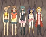  5girls barefoot bike_shorts blonde_hair blue_eyes blue_hair breasts brown_eyes brown_hair dark_skin death execution feet green_eyes guro hanging haruka_(pokemon) hikari_(pokemon) iris_(pokemon) kasumi_(pokemon) large_breasts multiple_girls navel noose pokaan_(aserazu_netamazu) pokemon saliva serena_(pokemon)small_breasts tears thighhighs tongue tongue_out 