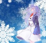  bad_id bad_pixiv_id blood blood_on_face blue_eyes dress gloria_(84568750) long_hair long_sleeves rwby sleeves_past_wrists snow snowflakes solo weiss_schnee white_hair 