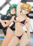  bikini bishoujo_senshi_sailor_moon blonde_hair blue_bikini blue_eyes blush breasts cameltoe closed_mouth collarbone covered_navel erect_nipples eyebrows eyebrows_visible_through_hair green_eyes groin highres kaiou_michiru large_breasts looking_at_viewer nanashi_noiji navel open_mouth pool rei_no_pool sailor_neptune sailor_uranus shiny shiny_clothes shiny_hair shiny_skin short_hair smile swimsuit swimwear ten&#039;ou_haruka untied untied_bikini 