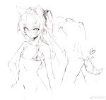  1girl absurdres anal anal_object_insertion anal_tail animal_ears ass bikini cowboy_shot erect_nipples eyebrows_visible_through_hair fake_tail flat_chest girls_frontline greyscale hair_between_eyes hand_on_hip heart highres kemonomimi_mode micro_bikini monochrome multiple_views object_insertion parted_lips scar scar_across_eye shanyao_jiang_tororo string_bikini sweat swimsuit tail ump45_(girls_frontline) weibo_username 