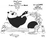  2015 bear bed belly black_and_white bound clothing cum cum_inflation dreamworks forced inflation ink kung_fu_panda large_genitals mammal master_shifu monochrome orgasm overweight panda paws penis po red_panda robe rough_(disambiguation) sex size_difference starfig 