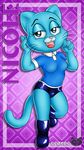  anthro blue_eyes blue_fur boots breasts cartoon_network cat clothed clothing fangs feline female footwear fur mammal mature_female mother nicole_watterson onzeno open_mouth parent rubber solo the_amazing_world_of_gumball tongue whiskers 
