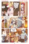 anthro blonde_hair bulge canid canine canis cassandra_lykaios comic dialogue domestic_dog duo elie-s_den female hair herm husky intersex intersex/female linahusky mammal nordic_sled_dog office pink_hair semi_public silver_hair spitz suggestive