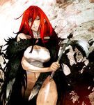 breasts cape commentary_request fur-trimmed_cape fur_trim large_breasts long_hair maeshima_shigeki red_hair sarashi shut_hell shut_hell_(character) sickle solo 