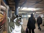 blunt clothing flexing flexing_bicep ink_splatter inky male mammal mephitid new_york_city new_york_yankees photography_(artwork) shirt skunk skunkqid_(artist) solo subway_station tank_top topwear