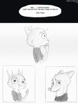  anthro black_and_white canine clothed clothing comic crying dialogue disney duo english_text eye_contact female fox fur hi_res judy_hopps lagomorph looking_at_viewer male mammal monochrome nick_wilde rabbit sprinkah tears text zootopia 