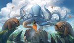  anthro cephalopod cetacean cloud detailed_background firefeathers front_view horn lagomorph landscape levitation macro magic_the_gathering mammal manatee marine narwhal parody rabbit sky smile squid stick tentacles wave 