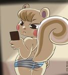  4_fingers animal_crossing anthro blush butt clothed clothing crossdressing fur male mammal marshal_(animal_crossing) mirror nintendo panties phone rodent selfie shinsuke solo squirrel standing underwear video_games white_fur 