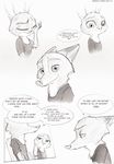  anthro black_and_white canine clothed clothing comic dialogue disney duo english_text female fox fur hi_res judy_hopps lagomorph male mammal monochrome nick_wilde rabbit smile sprinkah tears text zootopia 