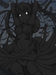  breasts bridal_gauntlets commentary_request dark_persona dress falling_feathers feathers flower gloves glowing glowing_eyes groin hair_flower hair_ornament long_hair looking_at_viewer medium_breasts mitou_shoukan://blood_sign navel shiroki_jo'ou smile solo thighhighs twintails yakutashi yandere 