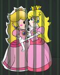  blonde_hair blue_eyes clothing crown duo female female/female hair human humanoid kissing mammal mario_and_luigi_(series) mario_bros nintendo not_furry open_mouth paper_jam paper_mario princess_peach selfcest square_crossover thunderfap tongue video_games 