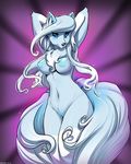  2016 absurd_res alolan_ninetales anthro armpits blue_eyes blue_hair blue_nipples blush breasts canine digital_media_(artwork) female fox front_view hair hi_res inner_ear_fluff kyma long_hair looking_at_viewer mammal multi_tail navel nintendo nipples nude pok&eacute;mon pussy pussy_juice regional_variant solo standing video_games 