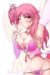  blush breasts cleavage commentary detached_collar fairy fairy_wings hair_ornament highres huniepop kyu_sugardust large_breasts long_hair looking_at_viewer panties pink_hair pink_panties pixeycube1987 short_twintails smile solo twintails underwear wings 