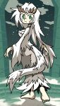  barefoot breasts closed_mouth cloud dark_souls_(series) dark_souls_i dragon_girl dress from_behind full_body green_eyes highres horns large_breasts long_hair long_sleeves looking_back night night_sky priscilla_the_crossbreed setz sky slit_pupils solo standing star_(sky) stone_floor tail tall_female white_dress white_hair wide_sleeves 