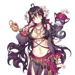  :3 :o absurdres ahoge arabian_clothes bangs bikini black_bikini black_cat black_hair breasts breasts_apart cat cleavage collarbone cowboy_shot cross-laced_clothes crossed_arms detached_sleeves flower gem genie hair_between_eyes hair_flower hair_ornament hand_up harem_pants head_tilt heart highres jewelry lamp long_hair looking_at_viewer medium_breasts navel neck_ring necklace official_art pants parted_lips pika_(kai9464) pink_eyes pompadour ribbon sash see-through smoke solo standing swimsuit turban uchi_no_hime-sama_ga_ichiban_kawaii very_long_hair white_background yellow_eyes yumemi_(uchi_no_hime-sama) 