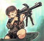  aiming black_legwear black_shorts brown_eyes brown_hair girls_und_panzer gun naomi_(girls_und_panzer) rifle short_hair shorts sniper_rifle solo weapon yasushi 