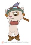  anthro balls brown_eyes brown_fur chest_tuft clothed clothing flaccid fur hat league_of_legends male one_eye_closed oob pants_down partially_clothed penis stretching teemo_(lol) tuft uncut video_games yordle 