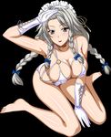  1girl breasts cleavage grayfia_lucifuge grey_eyes grey_hair high_school_dxd large_breasts lipstick long_hair milf sitting smile solo 