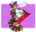  anthro babynarwhal big_breasts breasts brown_fur cartoon_network crossgender english_text female fur keyboard mammal raccoon regular_show rigby_(regular_show) simple_background text 