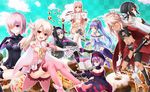  bangs bare_shoulders black_hair blue_eyes blue_hair blunt_bangs blush book braid breasts candy caster caster_lily checkerboard_cookie checkered checkered_background chloe_von_einzbern cloud cookie cupcake cupcake-chan dark_skin detached_sleeves doughnut dress fate/extra fate/grand_order fate/kaleid_liner_prisma_illya fate_(series) food hair_over_one_eye hat helena_blavatsky_(fate/grand_order) highres illyasviel_von_einzbern lollipop long_hair looking_at_viewer magical_girl mash_kyrielight medb_(fate)_(all) medb_(fate/grand_order) medium_breasts miyu_edelfelt morokoshi_(tekku) multiple_girls navel nursery_rhyme_(fate/extra) one_eye_closed pink_hair pointy_ears prisma_illya purple_eyes purple_hair red_eyes short_hair small_breasts smile swirl_lollipop thighhighs twin_braids white_hair yellow_eyes 