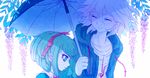  1girl bad_id bad_pixiv_id danganronpa doraraemon flower green_eyes green_hair hairband holding holding_umbrella komaeda_nagito monaka_(danganronpa) shared_umbrella short_hair tree umbrella upper_body wisteria zettai_zetsubou_shoujo 