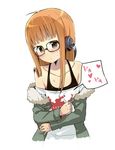  amaa_(chou_dennou_jidai) bad_id bad_twitter_id blush brown_eyes glasses headphones jacket long_hair orange_hair persona persona_5 sakura_futaba solo 