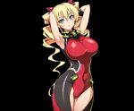  1girl armpits blonde_hair blue_eyes breasts claire_harvey earrings hundred large_breasts long_hair looking_at_viewer solo standing suit twintails 