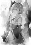  ball_and_chain chain detached_sleeves greyscale hair_ornament hair_over_one_eye highres looking_at_viewer looking_to_the_side monochrome open_mouth re:zero_kara_hajimeru_isekai_seikatsu rem_(re:zero) short_hair sketch solo x_hair_ornament zeixique 