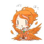  aquila_(kantai_collection) bird_wings blush chibi feathered_wings flapping hair_ornament hairclip kantai_collection lowres open_mouth orange_hair rebecca_(keinelove) seiza sitting solo wings 