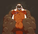  anthro balls biceps big_biceps big_muscles big_penis brown_eyes claws clenched_teeth cum cum_on_penis cum_on_self erection front_view fur hand_on_leg hi_res huge_penis humanoid_penis looking_at_viewer low-angle_view male mammal manly multicolored_fur muscular muscular_male mustelid nipples partially_retracted_foreskin pecs penis pose precum scar simple_background solo standing taoren teeth thick_penis uncut vein veiny_penis white_eyes wolverine 