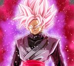  aura dougi dragon_ball dragon_ball_super evil_smile gokuu_black grey_eyes highres jewelry kamishima_kanon male_focus pink_hair single_earring smile solo spiked_hair super_saiyan super_saiyan_rose turtleneck upper_body 