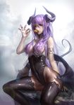  arm_support armlet artstation_sample bare_shoulders black_legwear black_leotard breasts candy cloud cloudy_sky coldrim covered_navel day demon_girl demon_horns demon_tail demon_wings food hair_censor hair_over_breasts highleg highleg_leotard holding holding_food horns image_sample jewelry lavender_hair lens_flare leotard lollipop long_hair looking_at_viewer medium_breasts open_mouth original pantyhose revealing_clothes ring sitting sky slit_pupils solo succubus tail thighhighs thumb_ring wings yellow_eyes 