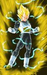  armor aura blonde_hair boots clenched_hands clenched_teeth dragon_ball dragon_ball_super electricity full_body gloves green_eyes highres kamishima_kanon male_focus muscle solo spiked_hair super_saiyan super_saiyan_2 teeth vegeta white_footwear white_gloves widow's_peak 