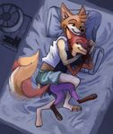  2016 anthro bed bukoya-star canine clothed clothing cuddling cute dog duo fox fur husky lamp lokio male male/male mammal phone pillow seshki seshormerow sex spoon_position spooning 