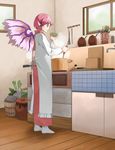  cooking grimay housewife japanese_clothes kappougi kimono kitchen mystia_lorelei obi okamisty pink_hair pot sash solo touhou wings 