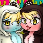  2girls artist_request blonde_eyes blonde_hair cat furry hoodie multiple_girls tonuge twin 