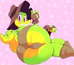  2016 anthro big_butt butt crocodile crocodilian female looking_at_viewer looking_back reptile scalie smile solo vimhomeless 