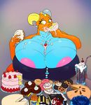  2016 anthro areola beverage big_breasts breasts cleavage clothed clothing clover_(character) dragon eating female food green_eyes heterochromia horn huge_breasts hyper hyper_breasts messy orange_scales scales scalie stretched_clothing vdisco voluptuous yellow_eyes 