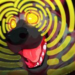  2016 anthro black_fur black_nose black_spots digital_media_(artwork) front_view fur grey_fur headshot_portrait hi_res hyena hypnosis icon looking_at_viewer male mammal mind_control open_mouth pink_tongue portrait smile solo spiral_eyes spots spotted_fur spotted_hyena teeth thunper tongue yellow_eyes 