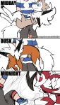  ambiguous_gender angry anthro blue_eyes canine claws comic dusk_lycanroc feral fur happy holding_character human humor lycanroc male mammal midday_lycanroc midnight_lycanroc nintendo orange_fur pok&eacute;mon pok&eacute;mon_(species) red_eyes red_fur smile video_games white_fur winick-lim 