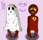  1_eye armless band-aid bandage blackfluffybunny cub female ghost invalid_color looking_at_viewer monster nagi not_furry open_mouth simple_background spirit teeth young 