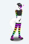  bare_belly brown_eyes canine clothing fluffy fluffy_tail fur girly legwear lollyfox male mammal penis rainbow_colors smile snow stockings stripes white_fur wolf 