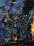  absurdres bazooka_(gundam) blurry blurry_background character_name colony_interior commentary_request finger_on_trigger fire full_body glowing glowing_eye gun gundam gundam_0080 highres holding holding_gun holding_weapon horns kampfer_(mobile_suit) machinery mecha mecha_focus mobile_suit no_humans one-eyed reactive_armor red_eyes robot science_fiction shisaton. shotgun shoulder_spikes signature single_horn smoke solo spikes standing sturm_faust weapon 