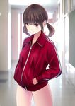  bad_id bad_nicoseiga_id bottomless brown_eyes brown_hair chikuwa_(odennabe) hands_in_pockets jacket looking_at_viewer naked_track_jacket original short_twintails solo thighs track_jacket twintails 